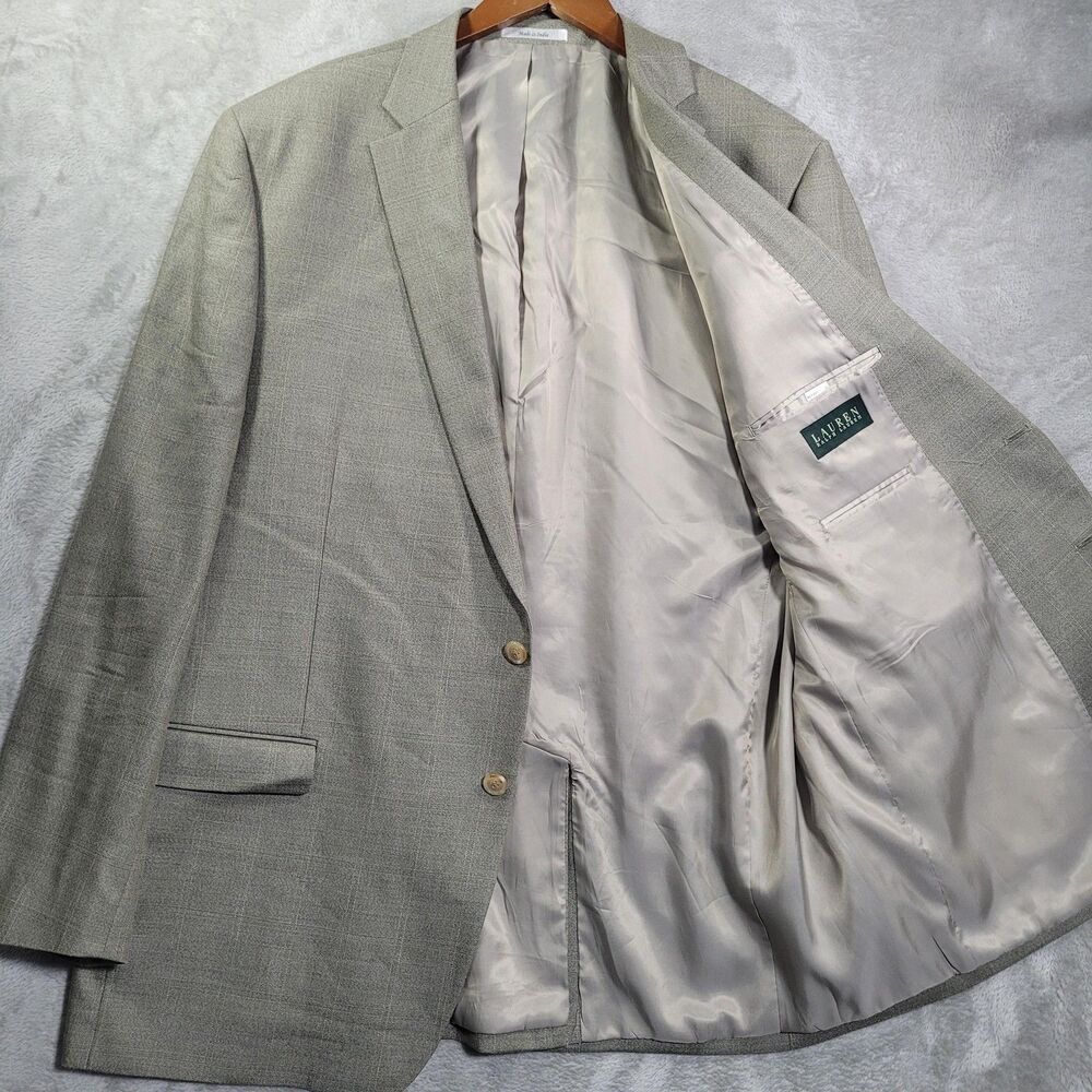 Lauren Ralph Lauren Sport Coat Mens 50L Gray Check Silk Wool 2 Button Blazer